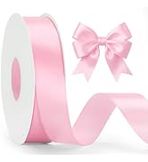 KINGLAKE Light Pink Satin Ribbon - 1Inch x 50 Yards Polyester Pink Ribbon for Gift Wrapping Valen...