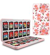 HEATFUN Switch Cartridge Holder, Switch Game Card Case 24, Cute Pink Flower Game Holder Compatibl...