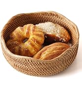 Bread Baskets for Serving, Rattan Basket Bowl for Kitchen Counter, Natural Rattan Tray Wicker Bas...