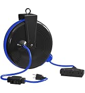 WILAWELS 30 Ft Retractable Extension Cord Reel, 16/3 Gauge SJTOW Power Cord with 3 Electrical Out...