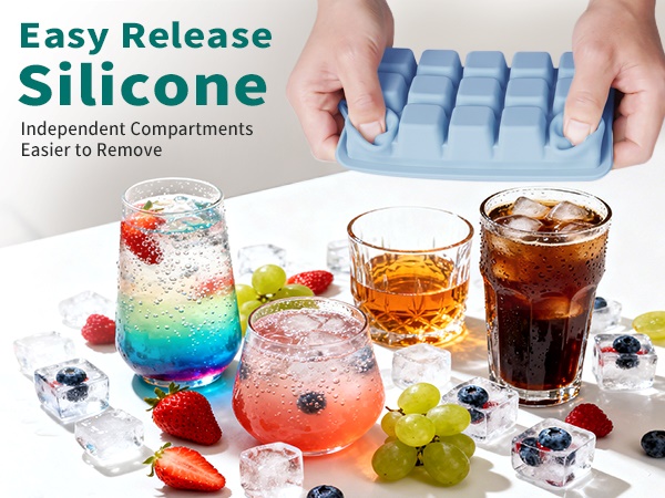 easy release silicone Ice cube tray, just need pree from the bottom, independent cavity design