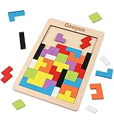 Coogam Wooden Blocks Puzzle Brain Teasers Toy Tangram Jigsaw Intelligence Colorful 3D Russian Blo...