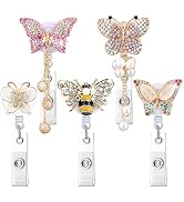 HASFINE 5 Pack Crystal Badge Holders Retractable,Handmade Bling Rhinestone Cartoon Butterfly and ...