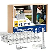 5/16" x 4" Large Diameter Concrete Screw 25 Pack - Heavy Duty Concrete Anchors, Masonry Screws fo...