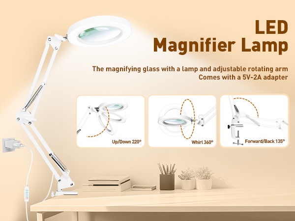 magnifier with light magnifying glasses for close work magnifying lamp adapter adjustable lamp arm