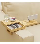 Wealone Bamboo Couch Arm Tray with 2 Rotatable Tray, Adjustable Sofa Arm Clip Table with Storage ...