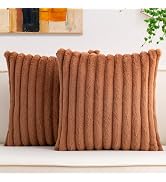 Aegero Pack of 2 Faux Fur Christmas Throw Pillow Covers 18x18 Inch, Soft Plush Striped Neutral Co...