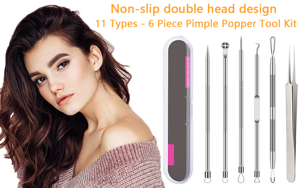 Pimple Popper Tool Kit , 6 Pcs Blackhead Remover Acne Needle Tools