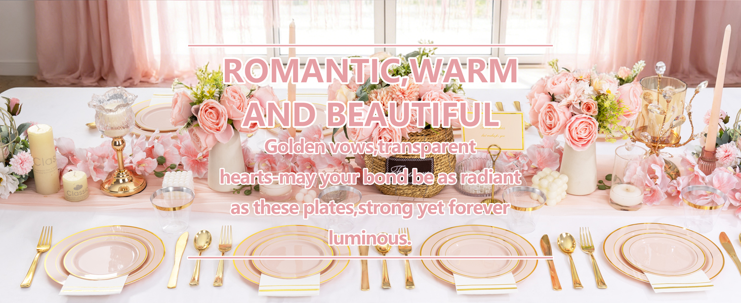 pink and gold plates