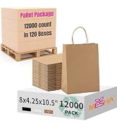 MESHA Gift Paper Bags 12000 PACK 8x4.25x10.5'' Brown Medium Shopping Kraft Bags Bulk with Handles...