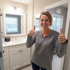 happy customer Purelux bathroom store vanity shower