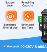 FOXWELL BT630 Battery Monitor with Shunt, 10-120V up to 600A with Time Capacity Percentage Power ...