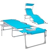 #WEJOY 4 in 1 Tanning Chair with Face Hole & Canopy & Side Table, 5 Positions Adjustable Folding ...