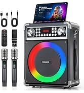 HUABAO Karaoke Machine with 2 Wireless Microphones, Portable Bluetooth Speaker of Adults & Kids, ...