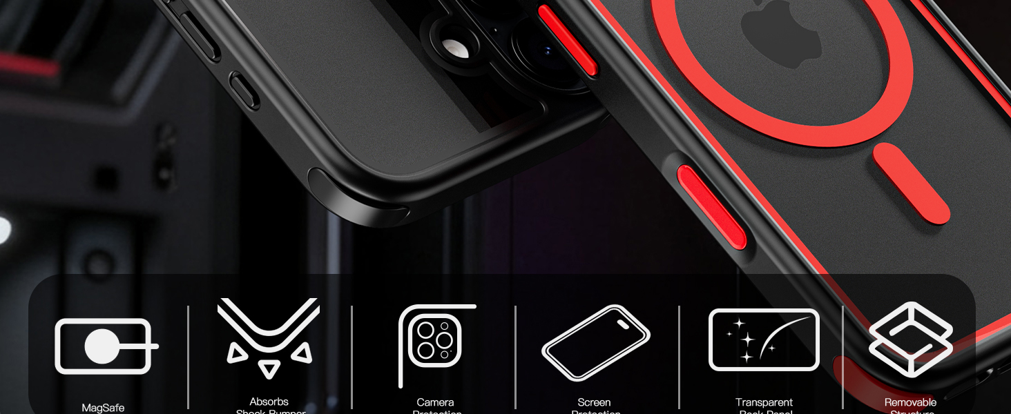 iphone 17 Case with Transparent Back, Black Frame Bumper, Red Corner Bumpers