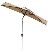 Helios&Hestia 9 ft Small Half Round Wall Outdoor Market Patio Umbrella with Tilt and Crank for Ga...