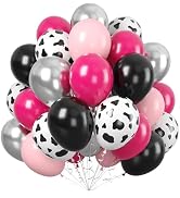 Cow Printed Balloons Pink and Black, 60PC Cowgirl Balloons, Metallic Silver Pastel Hot Pink Black...
