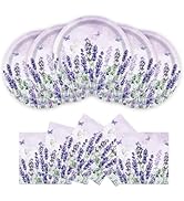 40Pcs Purple Party Lavender Paper Plates & Napkins-Watercolor Floral Cake Dessert Tableware Butte...