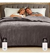 Degrees of Comfort King Electric Blanket with Dual Controls, Large Fleece Heated Blanket for Bed,...