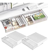 OSPNIEEK Self-adhesive Under Desk Drawer Organizer, 2 Pack Table Hidden Slide Out Large Storage M...
