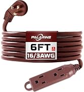 PALARINE Indoor Extension Cord 3 Outlets Flat Plug Power Strip, UL Listed, 16 Gauge 6 ft Brown 3 ...