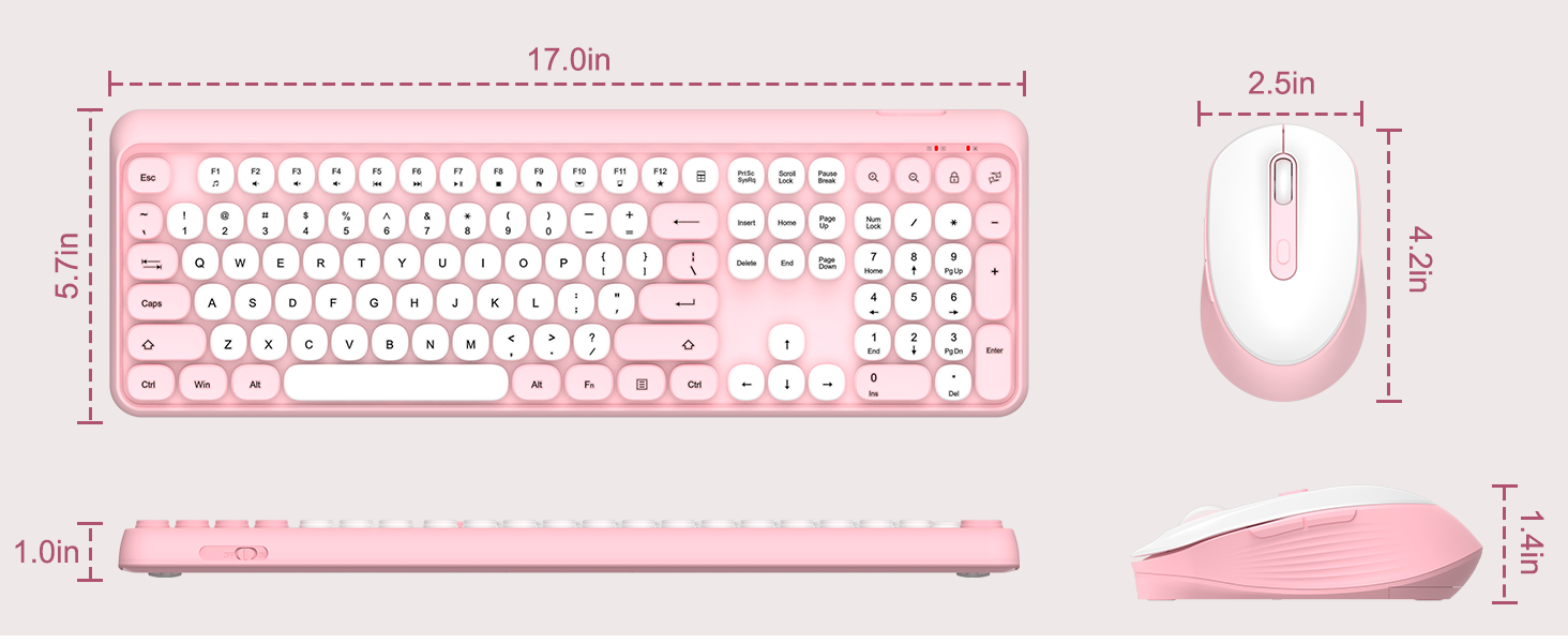 cute keyboard and mouse combo wireless-retro round keys