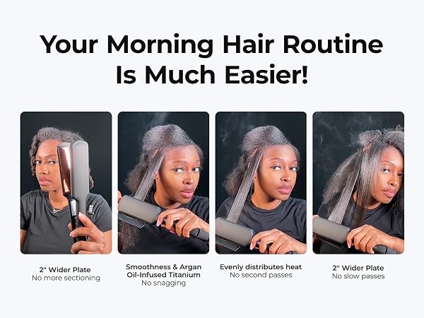 Professional titanium plates infused with argan oil and keratin for less frizz and shine