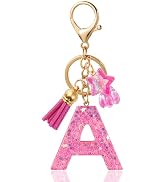 ANHBKAR Resin Alphabet Initial Letter Keychain with Star Pendant and Tassel - Cute Bag Charm for ...