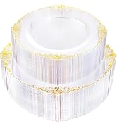 Joyido 102PCS Clear Gold Plastic Plates - Clear Disposable Plates with Gold Rim - Elegant Party P...