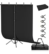 Qoolfoto Black Backdrop Kit, 5×7ft Portable Black Photo Background with Adjustable T-Shaped Stand...