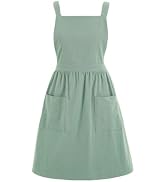Pinknoke Cotton Linen Pinafore Apron Dress for Women with Pockets Cute Art Chef Aprons for Kitche...
