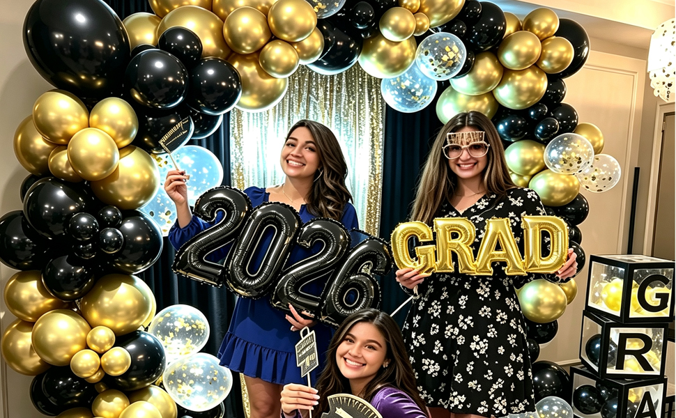 black and gold Graduation balloons