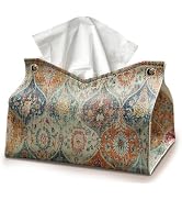 Boho Tissue Box Cover Rectangle, Orange Tissue Box Decorative Vintage Boho Decor Tissue Holder, F...
