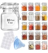 SKOCHE Spice Jars 20 Pack Small 4 oz Glass Jars with Airtight Hinged Lids, Spice Herb Jars with L...