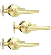 Brotima 3 Pack Passage Gold Door Handles, Brushed Gold Keyless Door Lever Non-Locking Lever Set I...