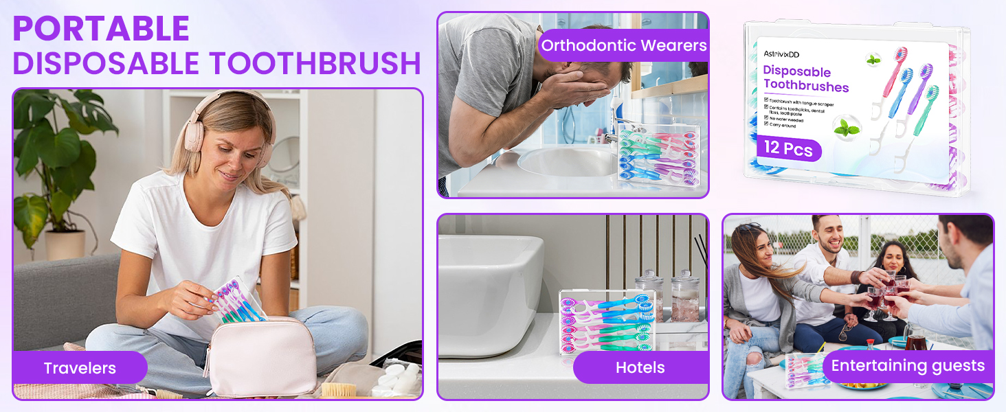 5-in-1 Mini Toothbrush Disposable, Prepasted Toothbrushes for Travel Hotel