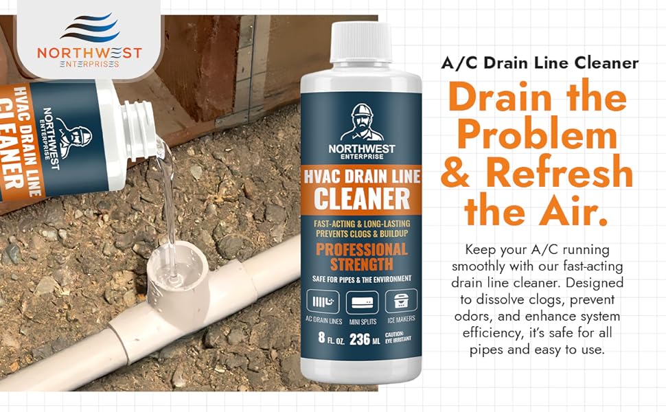 a/c drain line cleaner fast acting dissolve clogs prevent odors pipes air conditioner mold mildew