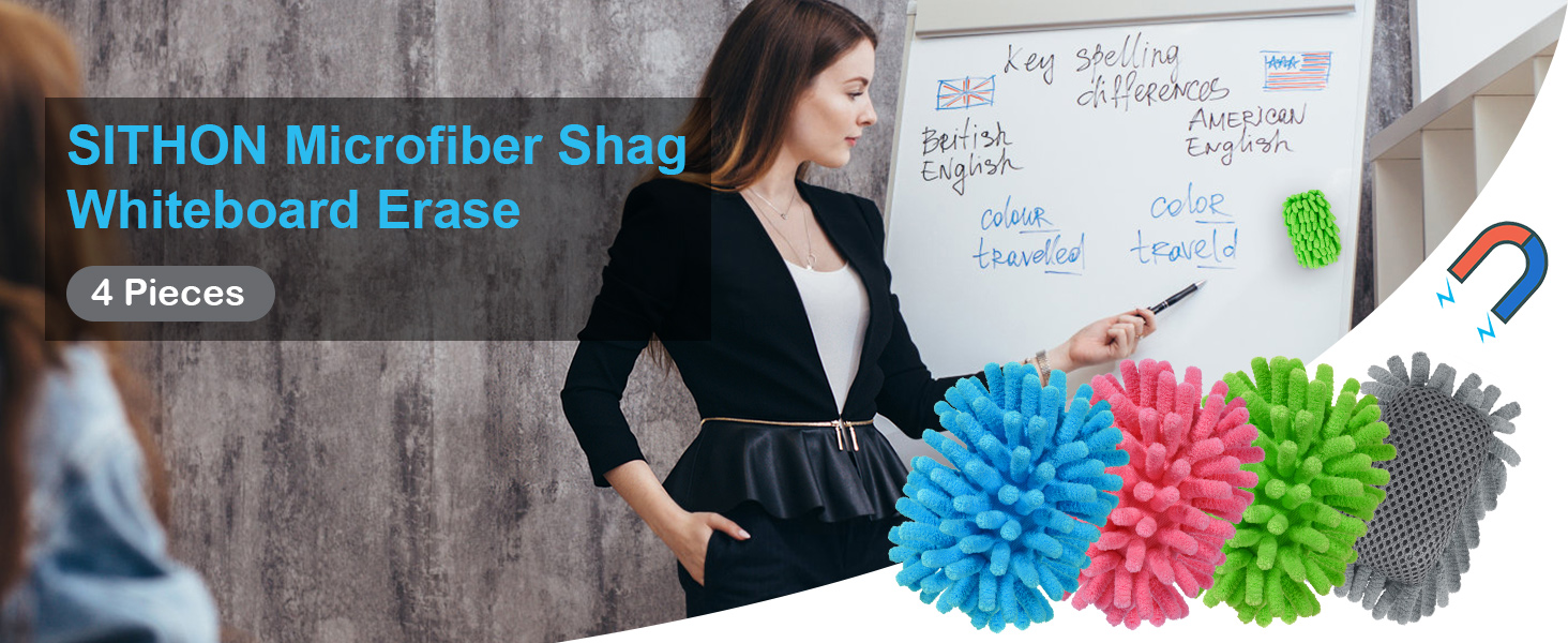 4 Pieces Magnetic Microfiber Shag Whiteboard Eraser