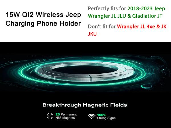 15W wireless charging magsafe phone mount for jeep wrangle JL gladiator JT