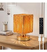 SURPALIG Rattan Table Lamp, 6000mah Battery Operated Table Lamp, Boho Small Desk Lamp, 3 Brightne...