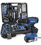COMOWARE 120 Pcs Home Tool Kit with Drill, 20V Power Tool Combo Kits with 2.0 Ah Li-ion Battery &...