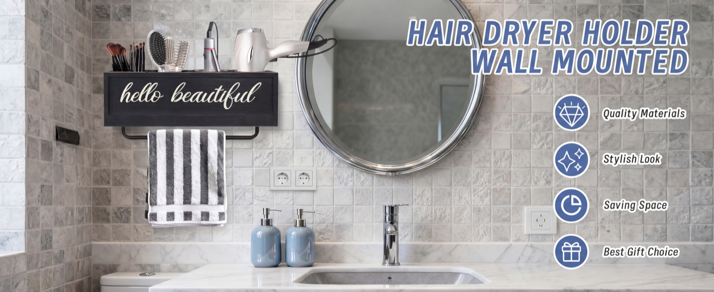 Space Saving Hair Dryer Holder Wall Mounted