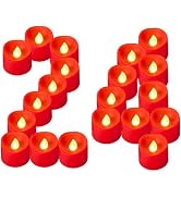 Yakpo 24 Pack LED Red Tea Light Battery Operated, Flameless Flickering Red Votive Candles Flicker...