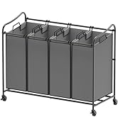 Simple Houseware 4-Bag Heavy Duty Laundry Sorter Rolling Cart, Dark Grey