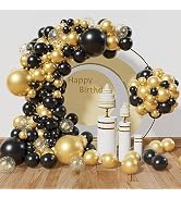 KAWKALSH 137Pcs Black and Gold Balloons Garland Arch Kit, Metallic Gold Confetti Latex Balloons f...