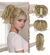 FESHFEN Claw Clip Short Ponytail Extensions - DIY Bendable Metals Fluffy Messy Bun Hair Piece Str...
