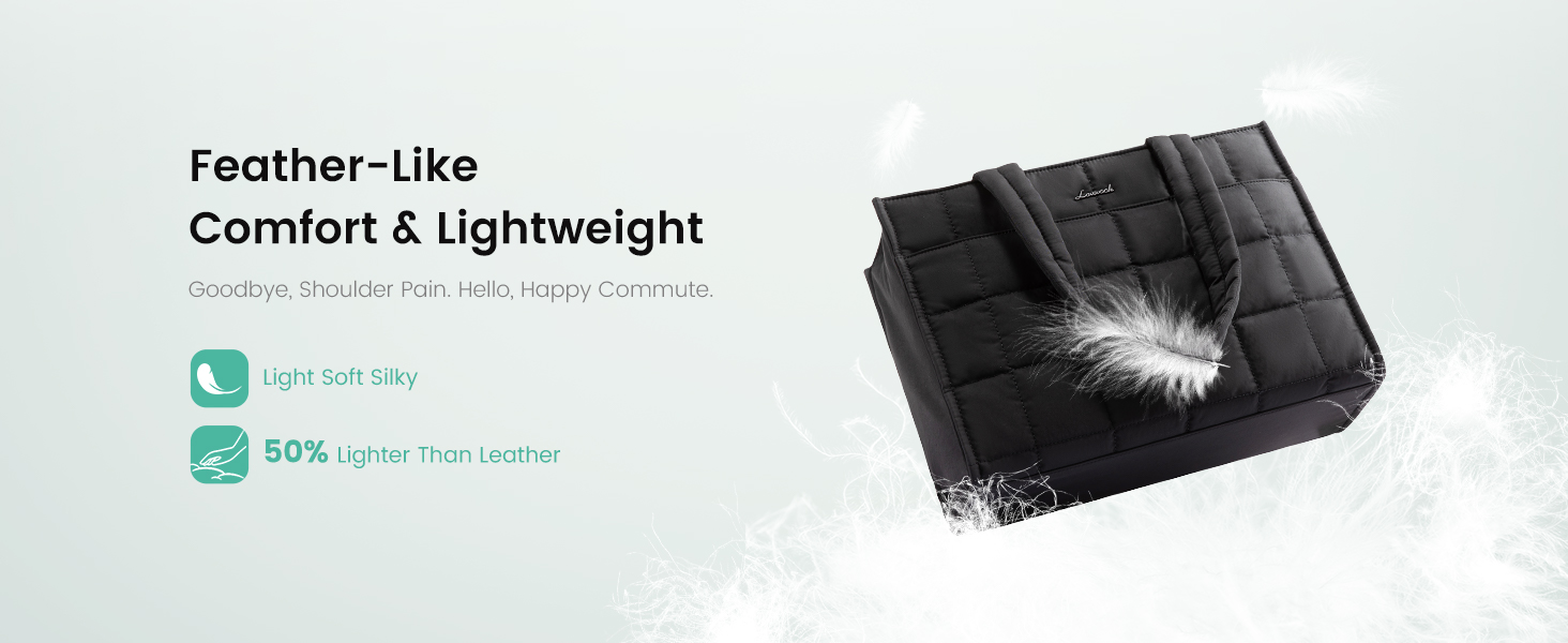Light soft tote bag is fifty percent lighter than leather for comfortable daily commuting