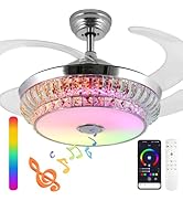 NUTCRUST Retractable Crystal Ceiling Fan with Light and Remote/APP Control, Bluetooth Speaker, RG...
