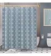 AmazerBath Shower Curtain Blue, Cloth Blue and White Floral Fabric Shower Curtain Sets with 12 Sh...