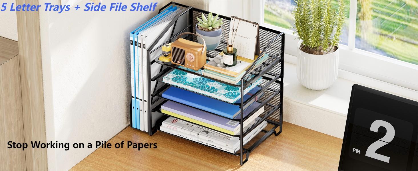 Simple Trending 5-Tier Desk File Organizer with Side File Shelf